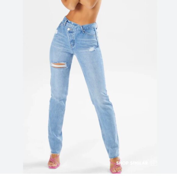 OH POLLY CROSS OVER DENIM LIGHT WASH BLUE JEANS - US 6 (PETITE) - Picture 1 of 6